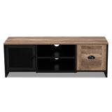 Connell Modern and Contemporary Industrial Two-Tone Natural Brown and Black Finished Wood and Black Metal 2-Door TV Stand