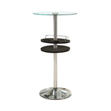 Contemporary Glass Top Bar Table with Wine Storage Black and Chrome