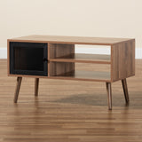 Yuna Mid-Century Modern Transitional Natural Brown Finished Wood and Black Metal 1-Door Coffee Table