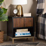 Uriel Mid-Century Modern Transitional Two-Tone Natural Brown and Black Finished Wood and Brushed Gold Metal 1-Drawer Nightstand