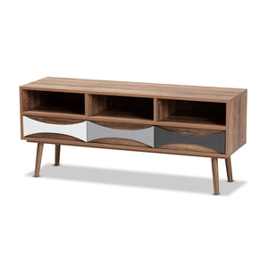 Leane Modern and Contemporary Natural Brown Finished and Multi-Colored Wood 3-Drawer TV Stand