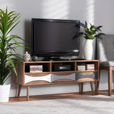 Leane Modern and Contemporary Natural Brown Finished and Multi-Colored Wood 3-Drawer TV Stand
