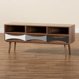 Leane Modern and Contemporary Natural Brown Finished and Multi-Colored Wood 3-Drawer TV Stand
