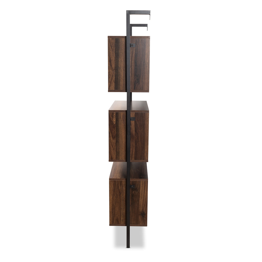 Brown & Metal Wood Three-Tiered Shelf