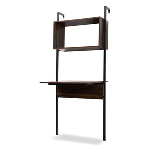 Fariat Modern Industrial Walnut Brown Finished Wood and Black Metal Display Shelf with Desk