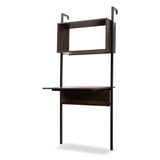 Fariat Modern Industrial Walnut Brown Finished Wood and Black Metal Display Shelf with Desk