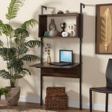 Fariat Modern Industrial Walnut Brown Finished Wood and Black Metal Display Shelf with Desk