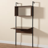 Fariat Modern Industrial Walnut Brown Finished Wood and Black Metal Display Shelf with Desk