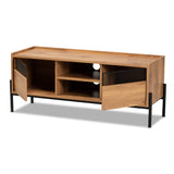 Tasman Modern and Contemporary Industrial Natural Brown Finished Wood and Black Metal 2-Door TV Stand