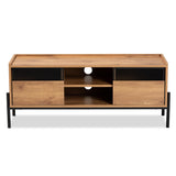 Tasman Modern and Contemporary Industrial Natural Brown Finished Wood and Black Metal 2-Door TV Stand