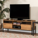 Tasman Modern and Contemporary Industrial Natural Brown Finished Wood and Black Metal 2-Door TV Stand