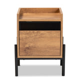 Tasman Modern and Contemporary Industrial Natural Brown Finished Wood and Black Metal End Table