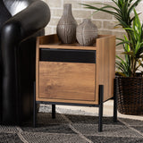 Tasman Modern and Contemporary Industrial Natural Brown Finished Wood and Black Metal End Table