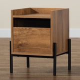 Tasman Modern and Contemporary Industrial Natural Brown Finished Wood and Black Metal End Table