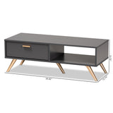 Kelson Modern and Contemporary Dark Grey and Gold Finished Wood Coffee Table