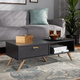 Kelson Modern and Contemporary Dark Grey and Gold Finished Wood Coffee Table