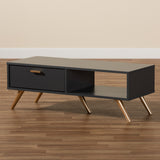 Kelson Modern and Contemporary Dark Grey and Gold Finished Wood Coffee Table