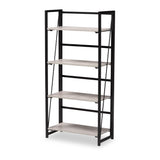 Lakota Modern Industrial Light Grey Finished Wood and Black Metal 4-Tier Display Shelf