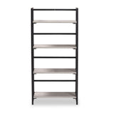 Lakota Modern Industrial Light Grey Finished Wood and Black Metal 4-Tier Display Shelf