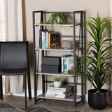 Lakota Modern Industrial Light Grey Finished Wood and Black Metal 4-Tier Display Shelf