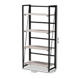 Lakota Modern Industrial Light Grey Finished Wood and Black Metal 4-Tier Display Shelf