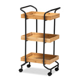 Baxter Modern and Contemporary Oak Brown Finished Wood and Black Metal 3-Tier Mobile Kitchen Cart