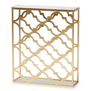 Calanthe Modern and Contemporary Gold Finished Metal Console Table with Marble Tabletop