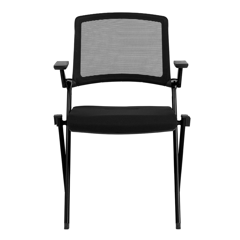 Hilma Stacking Visitor Chair in Black Seat Fabric and Mesh Back with Matte Black Frame - Set of 2