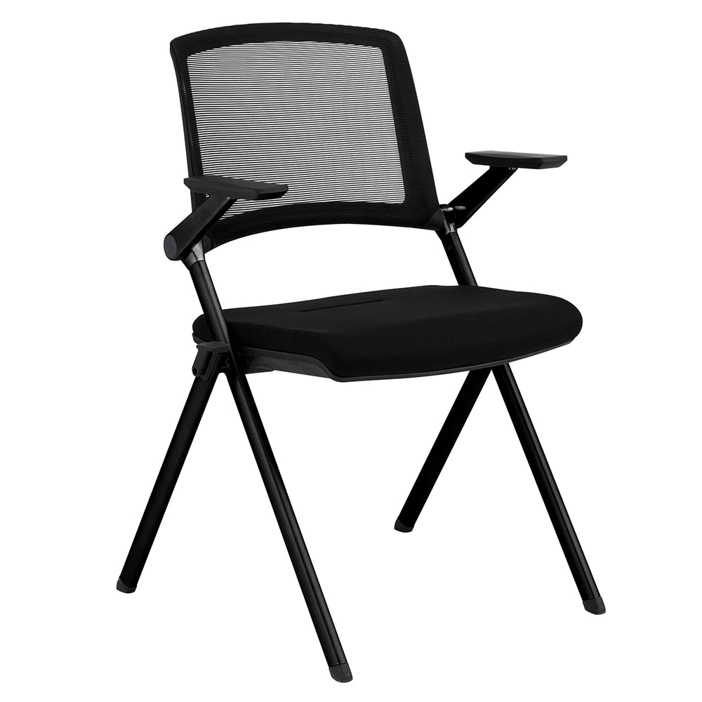 Hilma Stacking Visitor Chair in Black Seat Fabric and Mesh Back with Matte Black Frame - Set of 2