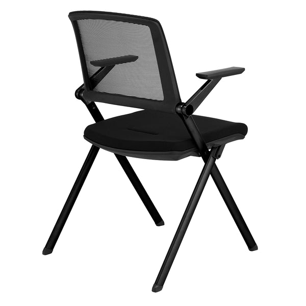Hilma Stacking Visitor Chair in Black Seat Fabric and Mesh Back with Matte Black Frame - Set of 2