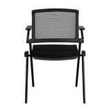 Hilma Stacking Visitor Chair in Black Seat Fabric and Mesh Back with Matte Black Frame - Set of 2