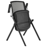 Hilma Stacking Visitor Chair in Black Seat Fabric and Mesh Back with Matte Black Frame - Set of 2
