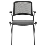 Hilma Stacking Visitor Chair in Gray Seat Fabric and Mesh Back with Matte Black Frame - Set of 2