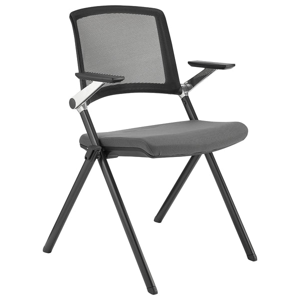 Hilma Stacking Visitor Chair in Gray Seat Fabric and Mesh Back with Matte Black Frame - Set of 2