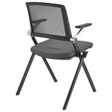 Hilma Stacking Visitor Chair in Gray Seat Fabric and Mesh Back with Matte Black Frame - Set of 2