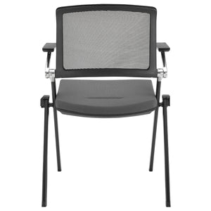 Hilma Stacking Visitor Chair in Gray Seat Fabric and Mesh Back with Matte Black Frame - Set of 2