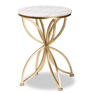 Jaclyn Modern and Contemporary Gold Finished Metal End Table with Marble Tabletop