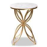 Jaclyn Modern and Contemporary Gold Finished Metal End Table with Marble Tabletop