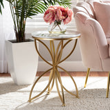 Jaclyn Modern and Contemporary Gold Finished Metal End Table with Marble Tabletop