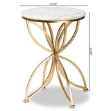 Jaclyn Modern and Contemporary Gold Finished Metal End Table with Marble Tabletop