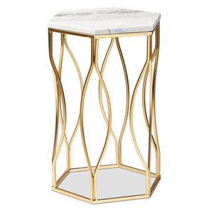 Kalena Modern and Contemporary Gold Metal End Table with Marble Tabletop