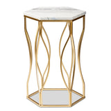 Kalena Modern and Contemporary Gold Metal End Table with Marble Tabletop