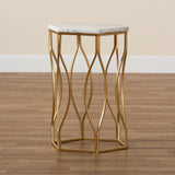 Kalena Modern and Contemporary Gold Metal End Table with Marble Tabletop