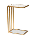Parkin Modern and Contemporary Gold Finished Metal C Shaped End Table with Marble Tabletop