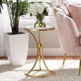 Tarmon Modern and Contemporary Gold Finished Metal End Table with Marble Tabletop