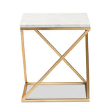 Hadley Modern and Contemporary Gold Finished Metal End Table with Marble Tabletop