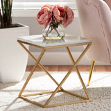 Hadley Modern and Contemporary Gold Finished Metal End Table with Marble Tabletop