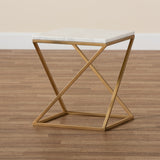 Hadley Modern and Contemporary Gold Finished Metal End Table with Marble Tabletop