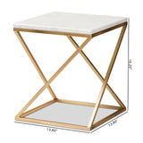 Hadley Modern and Contemporary Gold Finished Metal End Table with Marble Tabletop