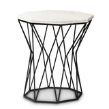 Venedict Modern and Contemporary Black Metal End Table with Marble Tabletop